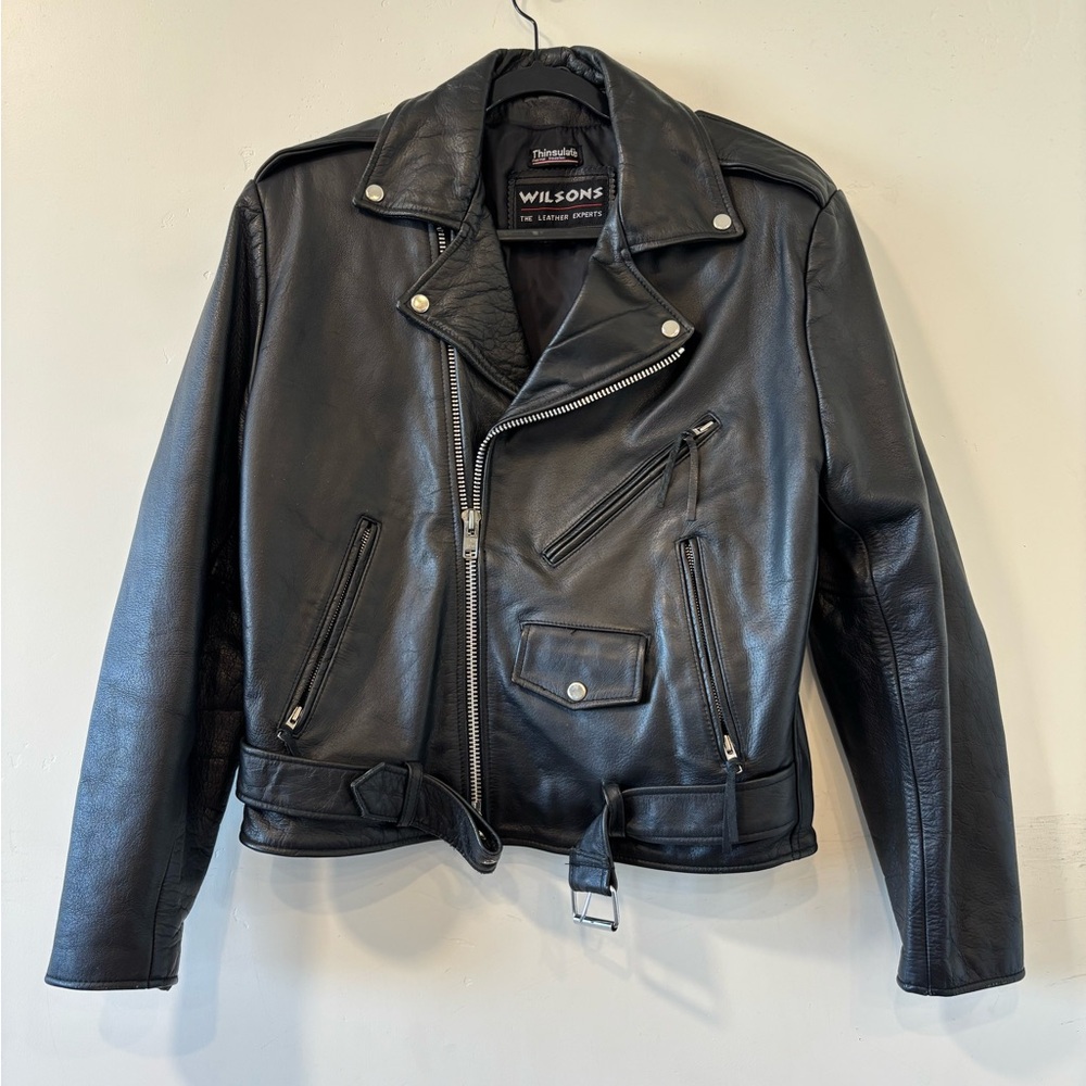 VTG Wilson Leather Moto Biker Jacket Mens Size Small Thinsulate Liner 90s Heavy
